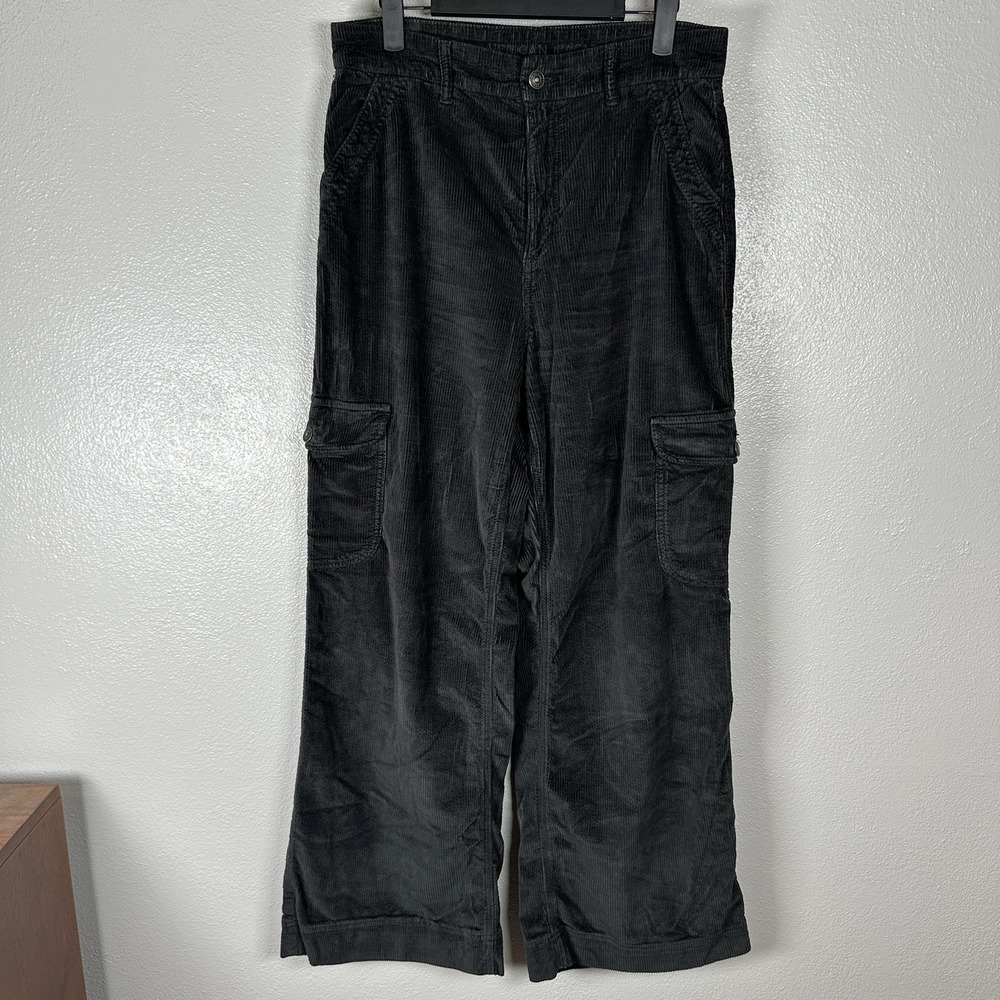 American Eagle Curvy Super High Rise Baggy Wide Leg Corduroy Cargo Pants 10 Gray